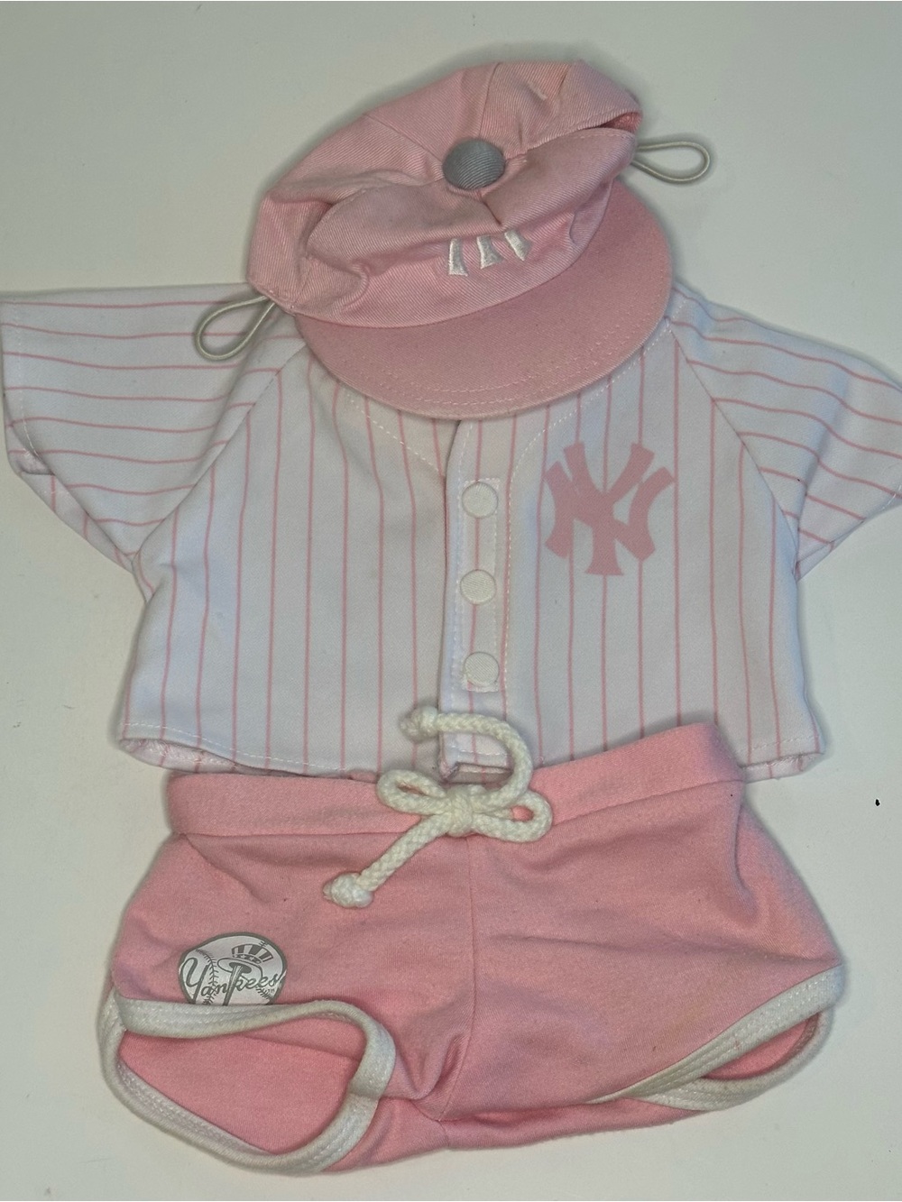 Build A Bear Workshop Pink New York Yankees Lot 3 Jersey, Shorts, & Hat Genuine